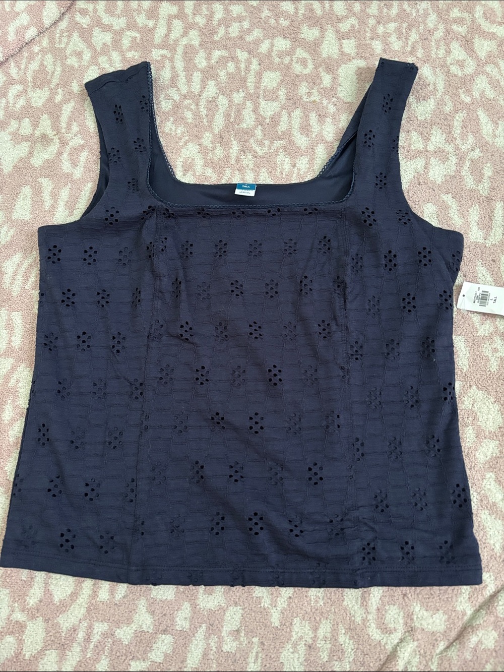 Tall Old Navy Navy Eyelet Square-Neck Tank